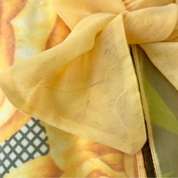 Vintage 1960s Alice Polynesian Chiffon Maxi Dress Hawaiian Yellow Floral Muumuu - Picture 10 of 16